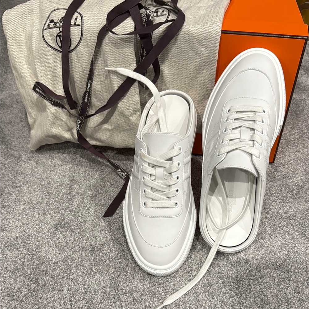 Hermes White Leather Sneakers Sleek Design
